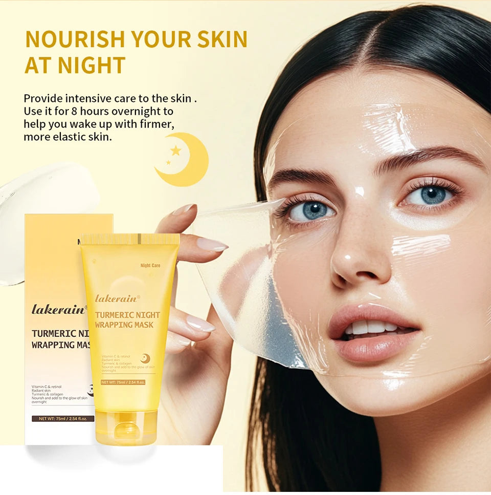 Woman applying a face mask with Lakerain product packaging displayed.