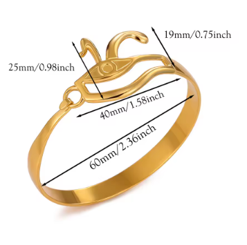 Gold ring with measurements on a white background