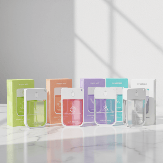 Colorful skincare product packaging on a white background