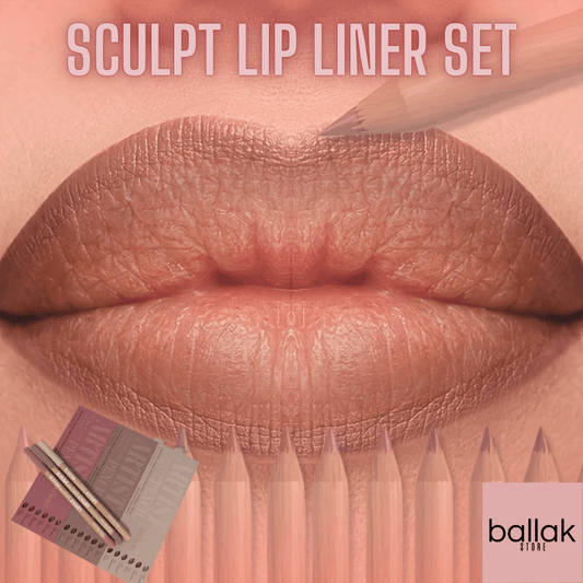 Sculpt lip liner set with lip application on a close-up of lips, featuring the brand 'ballak'.