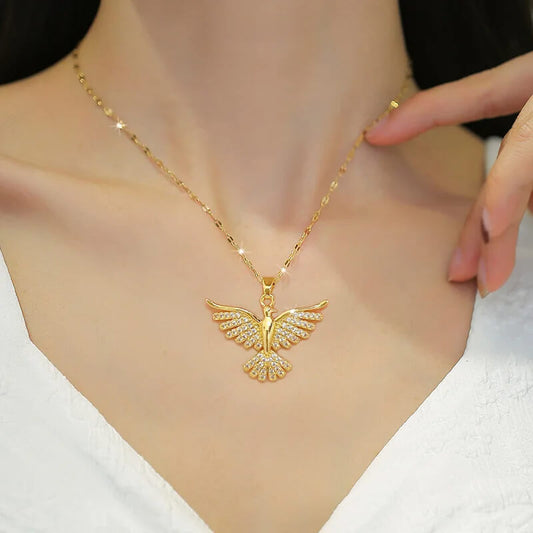 Gold necklace with a butterfly pendant on a mannequin