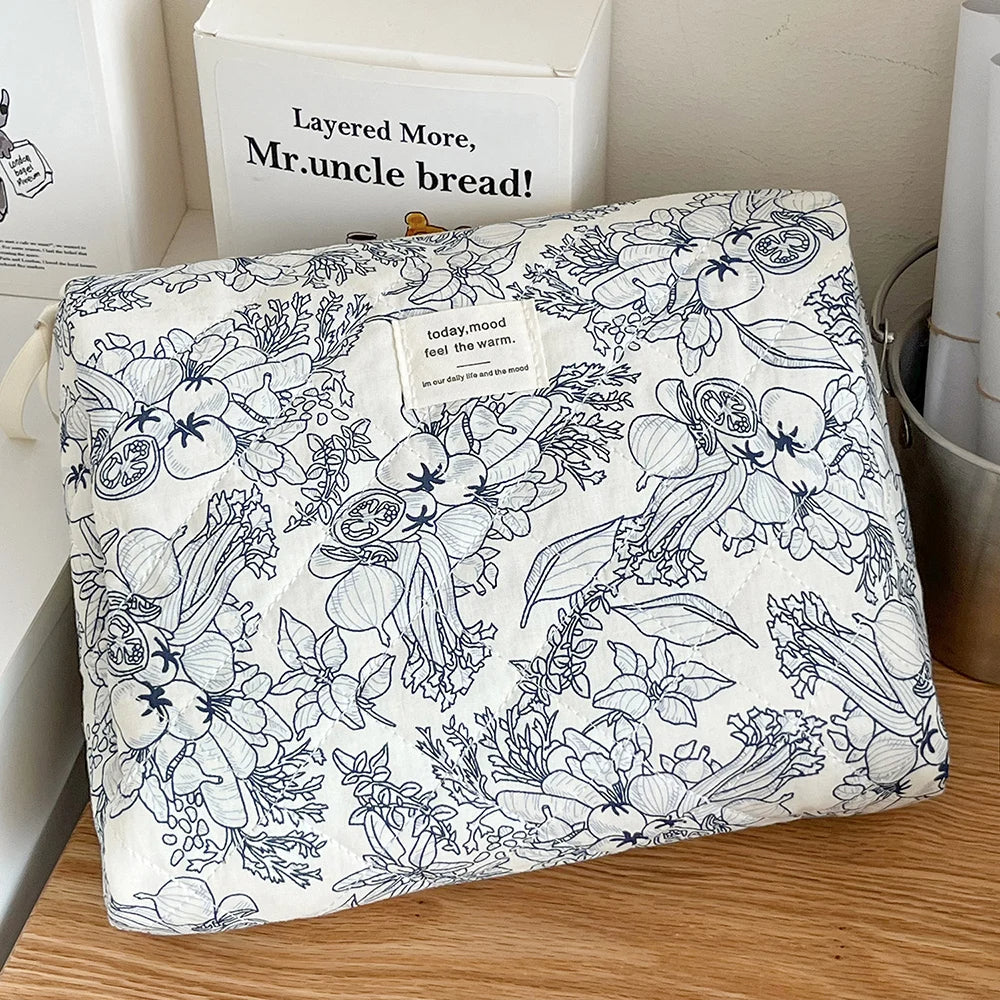 Vintage Floral Quilted Makeup Bag