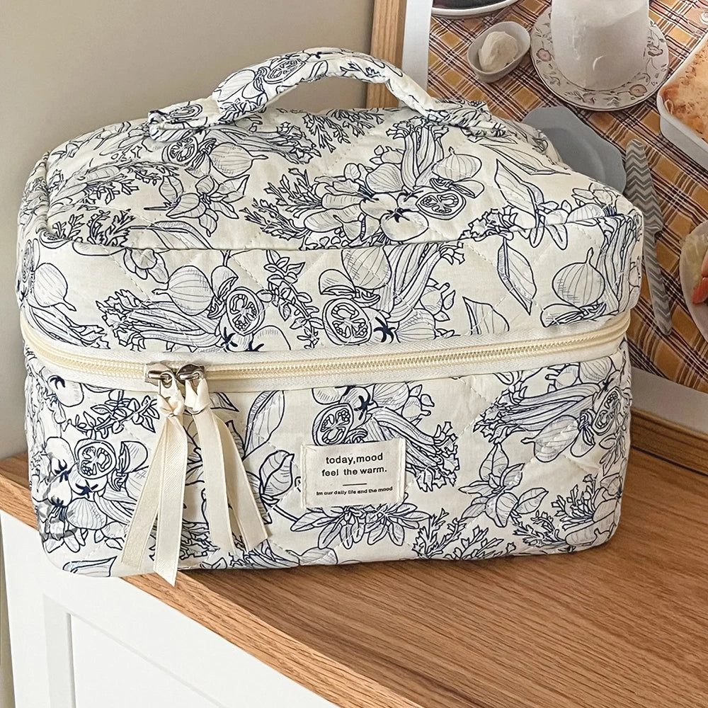 Vintage Floral Quilted Makeup Bag