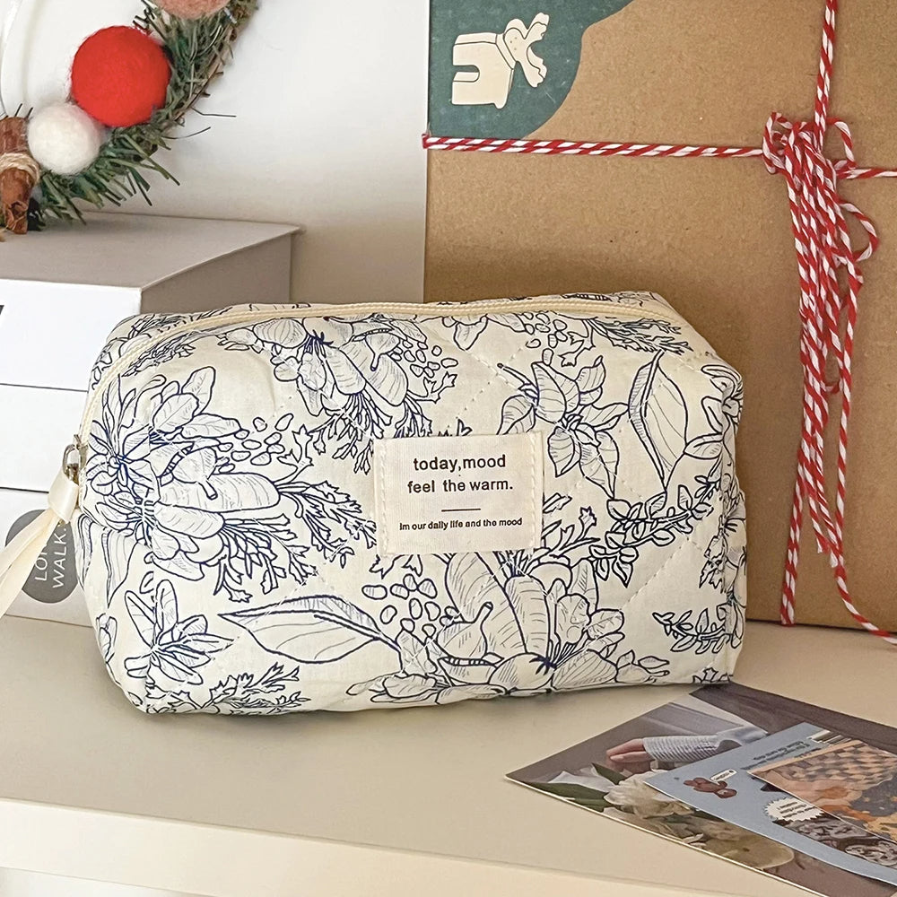 Vintage Floral Quilted Makeup Bag