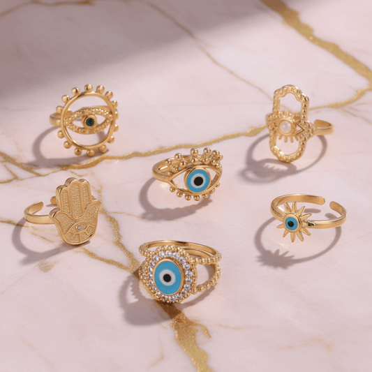 Luxury Evil Eye Protection Ring - Gold Zircon Adjustable Mystical Jewelry