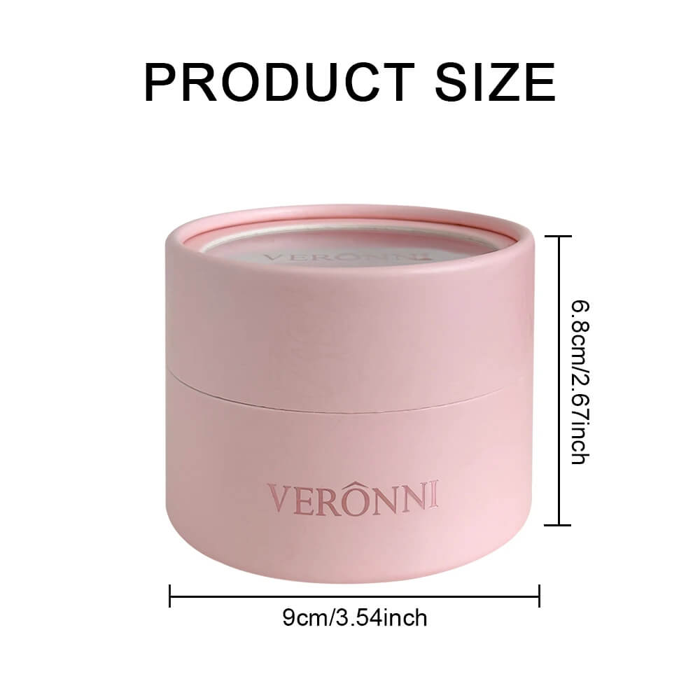 Pink container with 3D Rose Petal Shaped Blush and size measurements on a white background