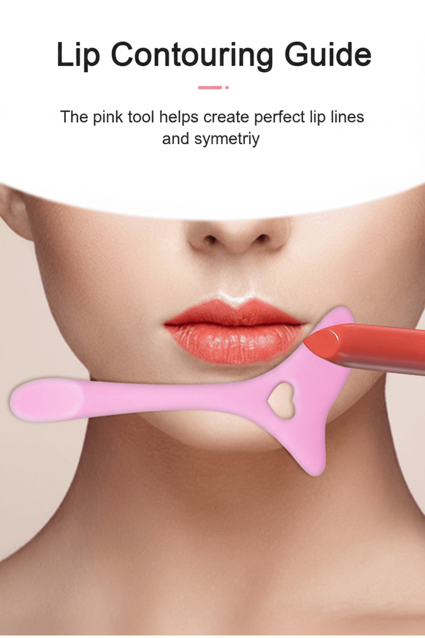 Lip contouring tool with a woman's lips and text about creating perfect lip lines and symmetry.