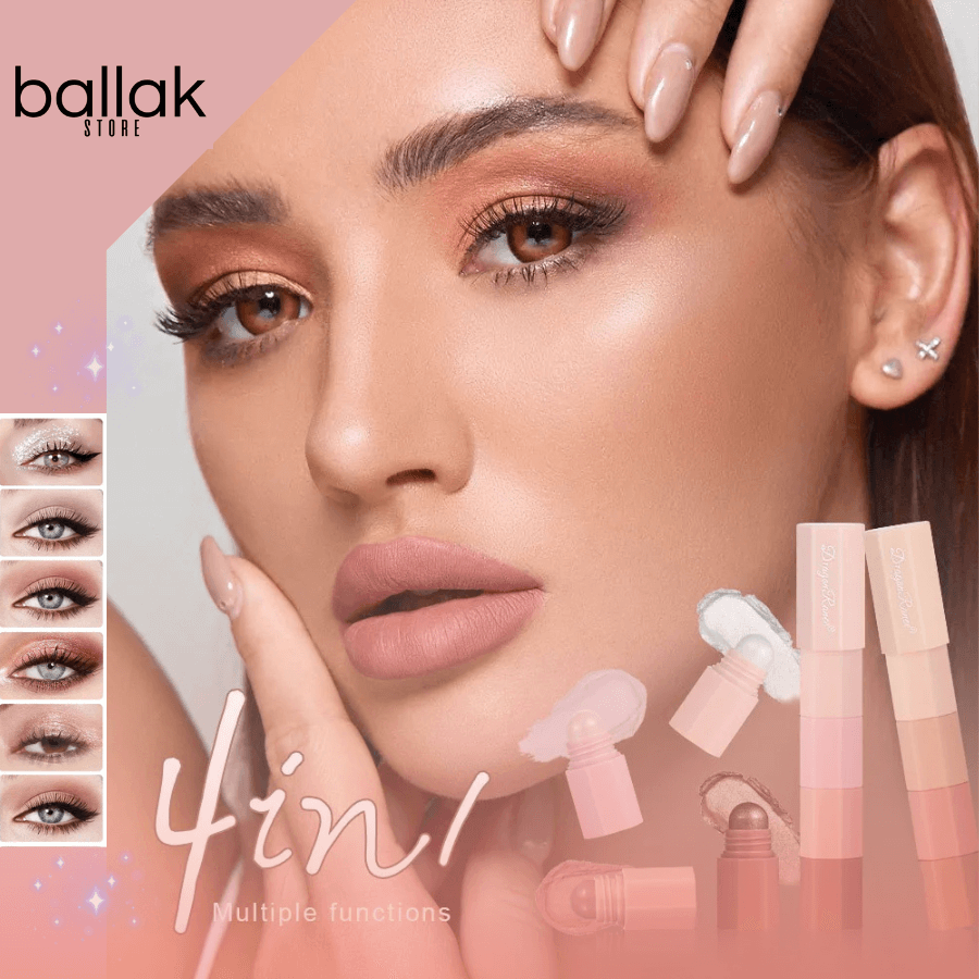 Makeup product with a woman's face and close-up of eyes, featuring the brand 'ballak'.