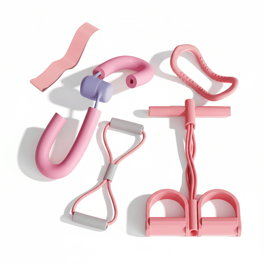 Set of pink resistance bands on a white background