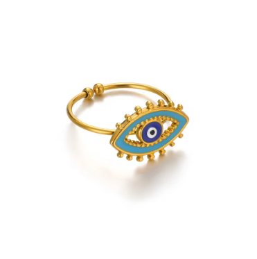 Luxury Evil Eye Protection Ring - Gold Zircon Adjustable Mystical Jewelry
