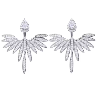 Crystal Angel Wing Feather Stud Earrings – Luxury Rhinestone Statement Jewelry