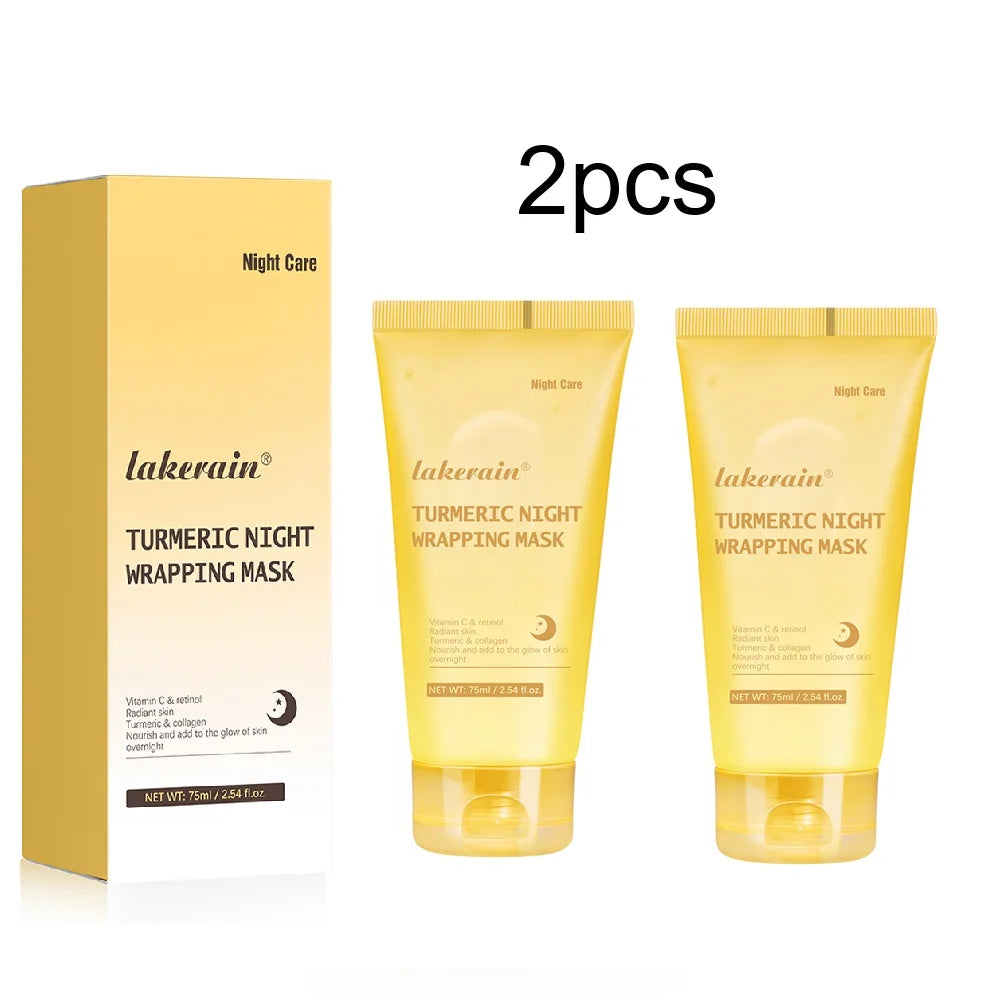 Two tubes of Lakerain Turmeric Night Wrapping Mask with packaging on a white background