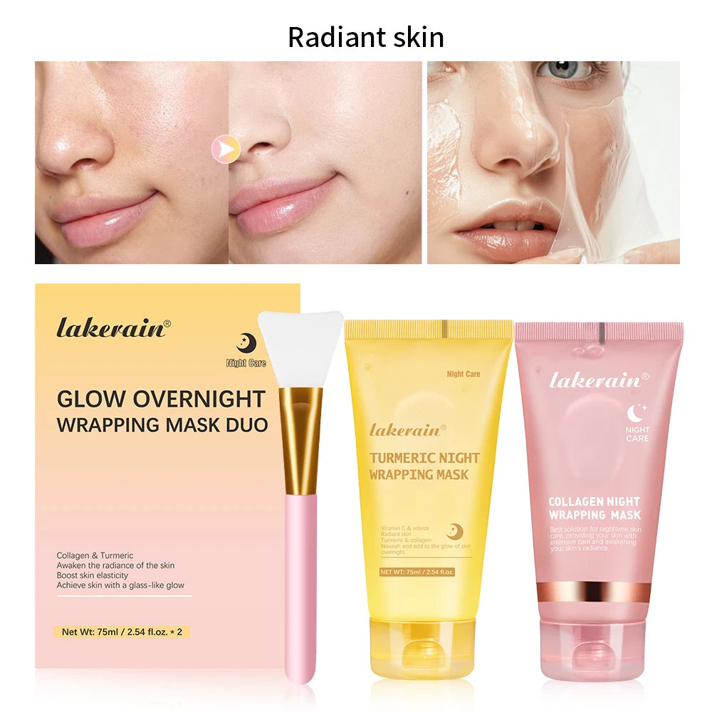 Lakerain skincare products with packaging and application on skin
