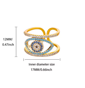 Luxury Evil Eye Protection Ring - Gold Zircon Adjustable Mystical Jewelry