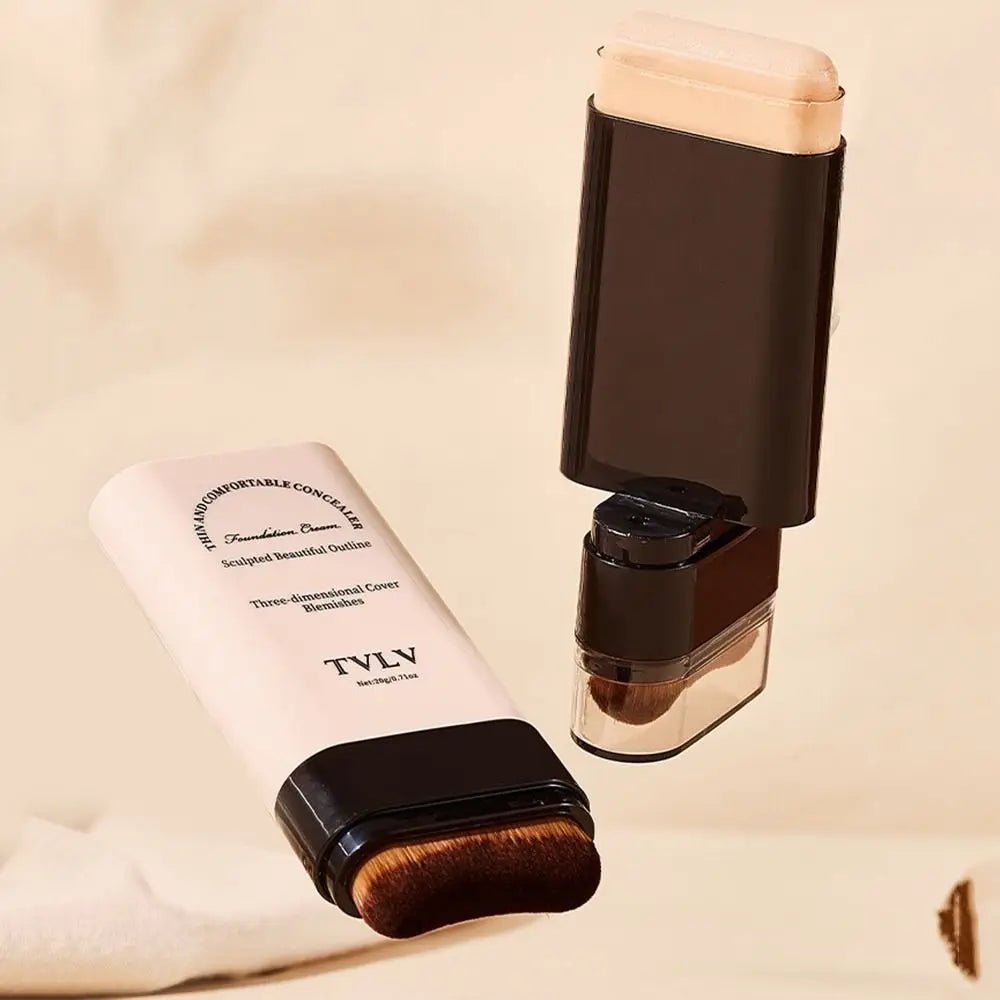Long-Lasting Moisturizing Foundation Stick with Built-In Brush