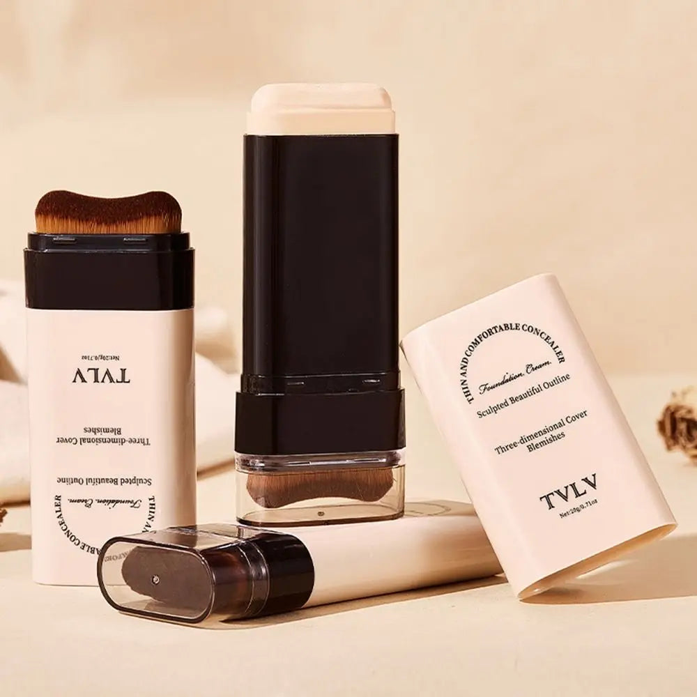 Long-Lasting Moisturizing Foundation Stick with Built-In Brush