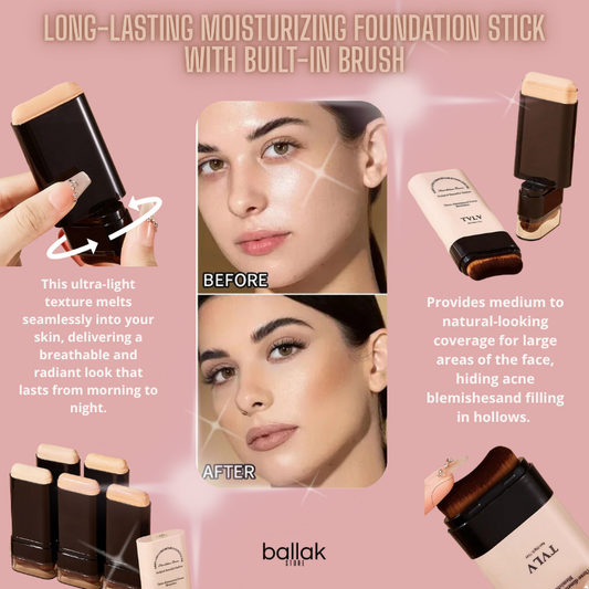 Long-Lasting Moisturizing Foundation Stick with Built-In Brush