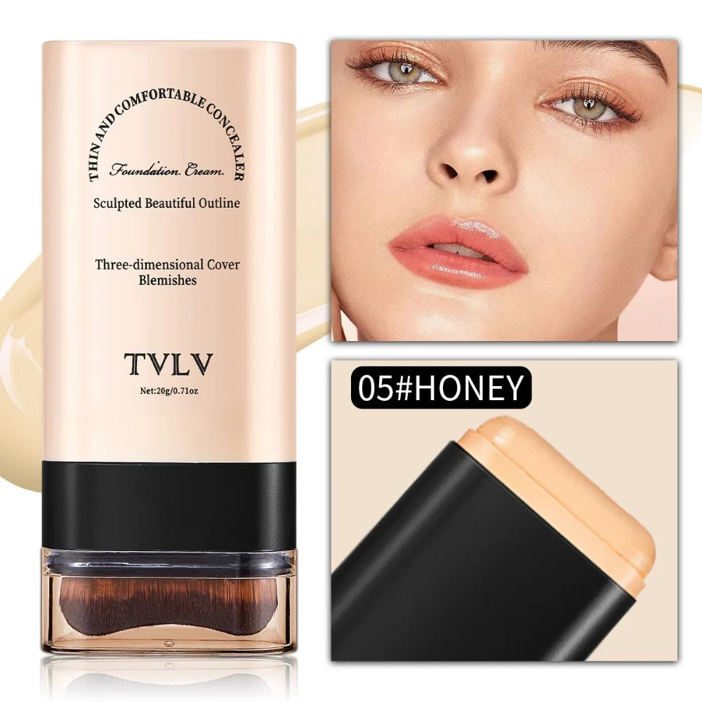 Long-Lasting Moisturizing Foundation Stick with Built-In Brush