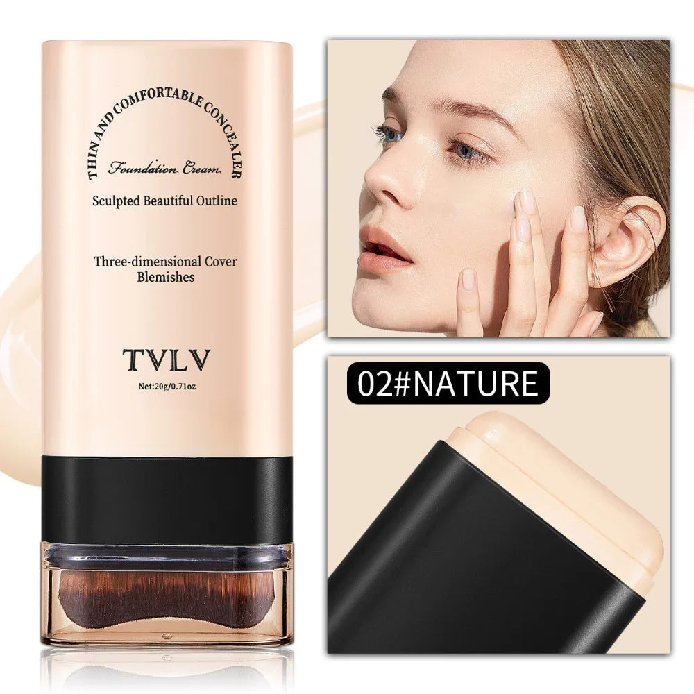 Long-Lasting Moisturizing Foundation Stick with Built-In Brush