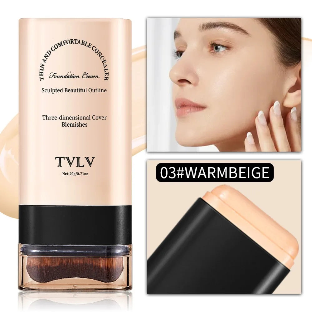 Long-Lasting Moisturizing Foundation Stick with Built-In Brush