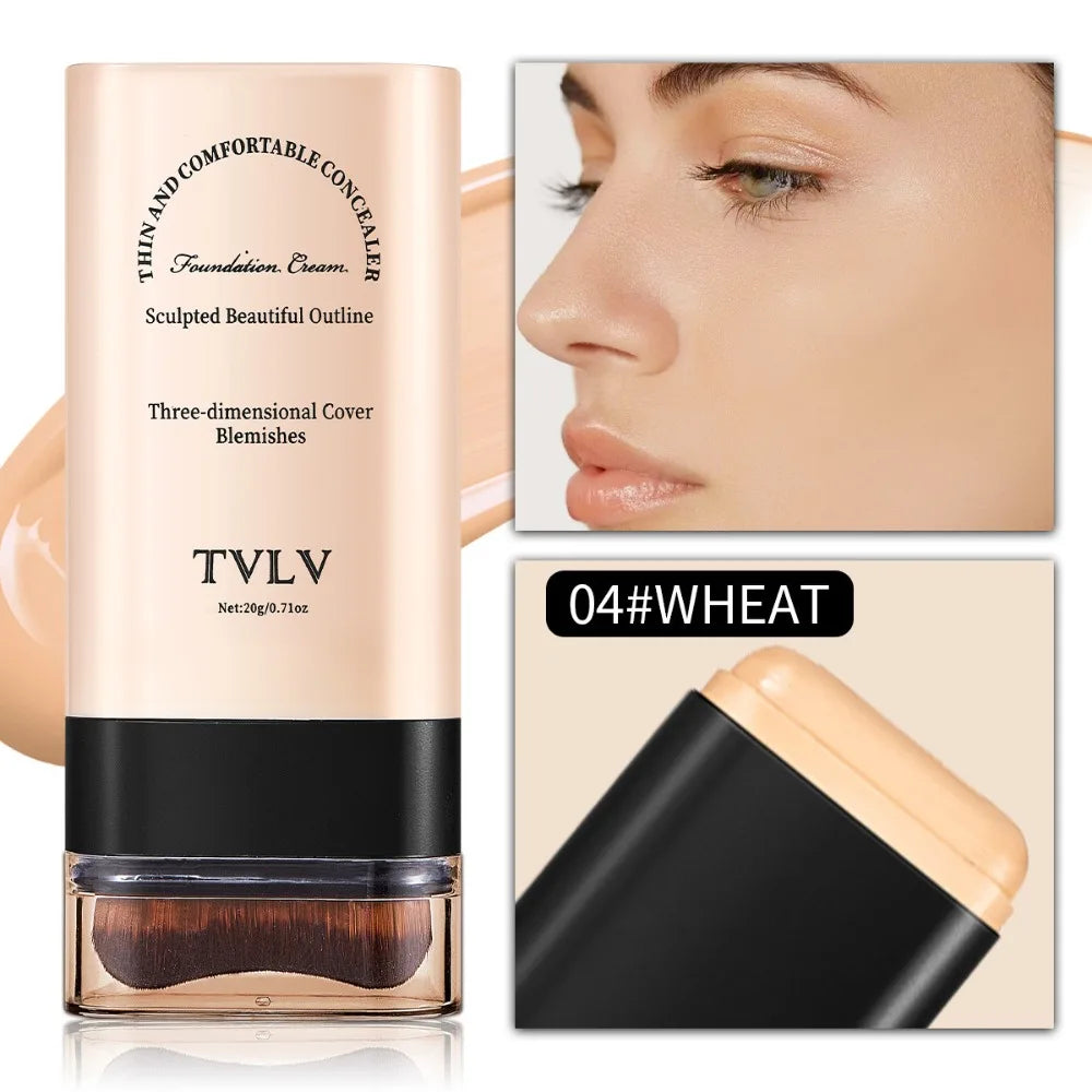 Long-Lasting Moisturizing Foundation Stick with Built-In Brush