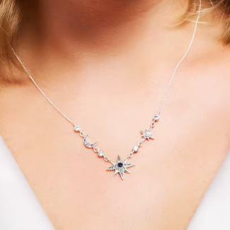 Necklace with star-shaped pendant on a person wearing a white top