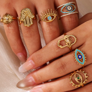 Luxury Evil Eye Protection Ring - Gold Zircon Adjustable Mystical Jewelry