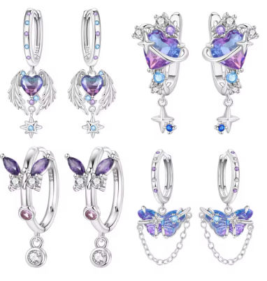 925 Sterling Silver Charm Earrings - Delicate Dangle Hoops Collection