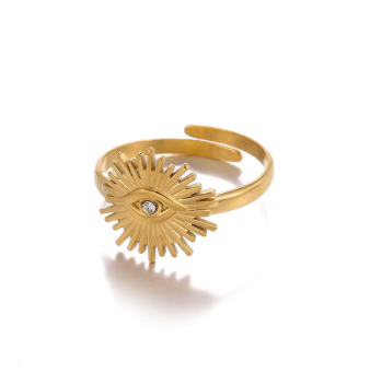 Luxury Evil Eye Protection Ring - Gold Zircon Adjustable Mystical Jewelry