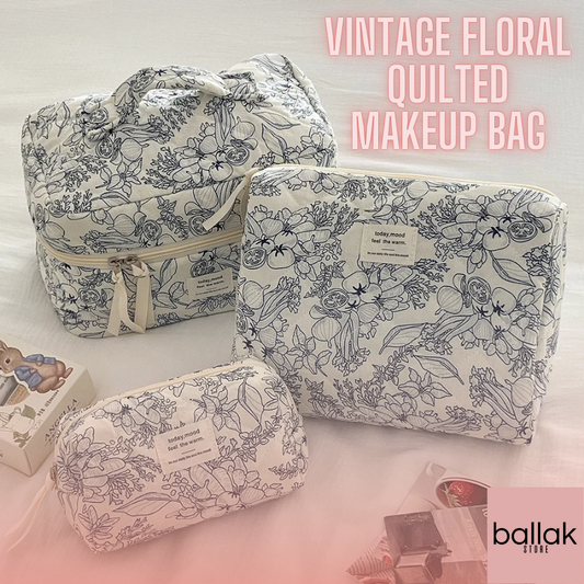 Vintage Floral Quilted Makeup Bag