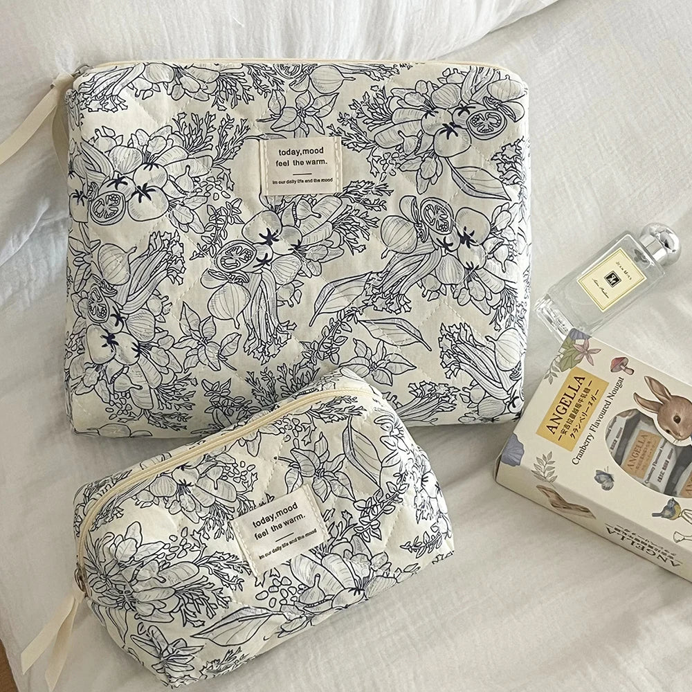 Vintage Floral Quilted Makeup Bag