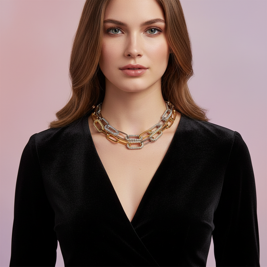 Intertwined Chain Necklace with Crystals