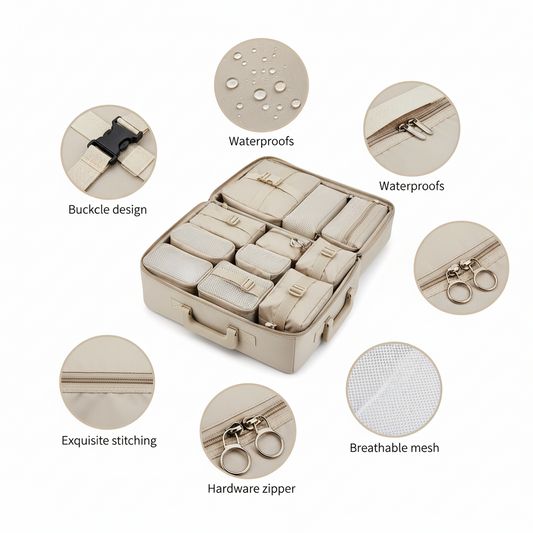 Travel Organizer Bag - 10 Piece Packing Cubes Set Waterproof